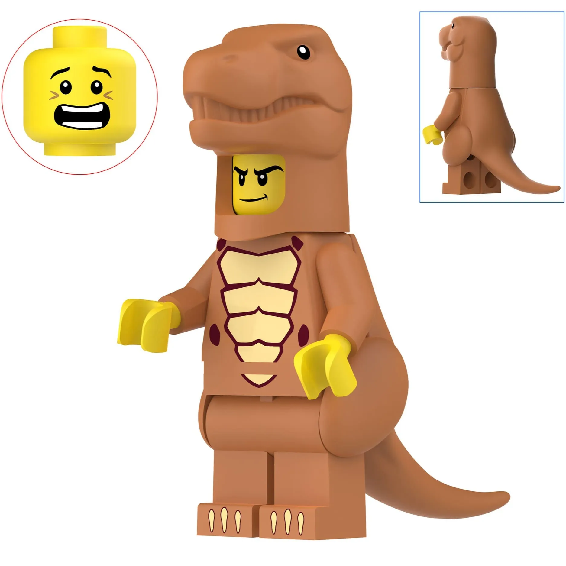 Orange Tyrannosaurus Costumed Fan Custom Minifigure Minifigure Bricks monstertoys