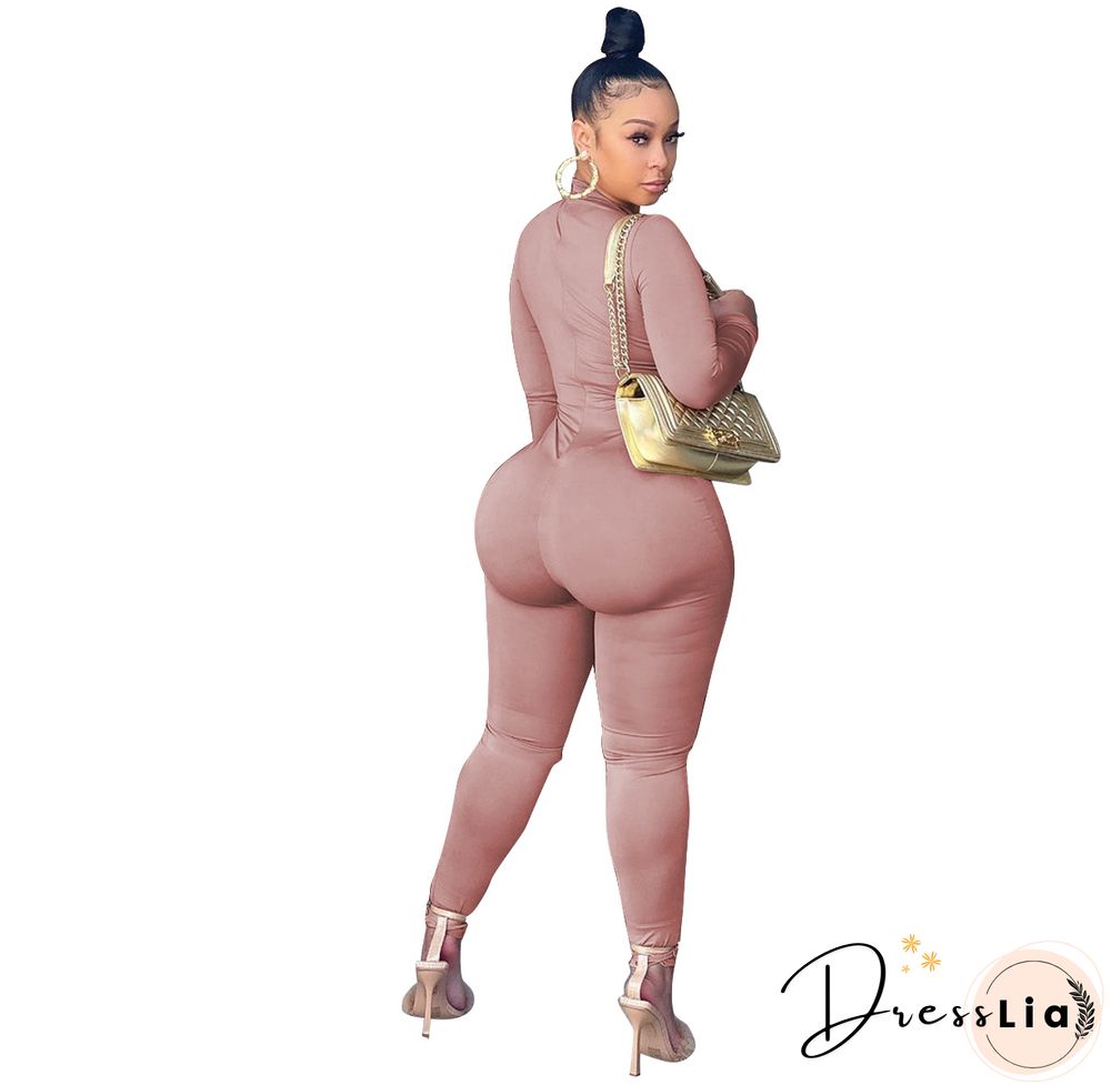 Hollow Out Cross Chain Lace Up Long Sleeve Jumpsuit