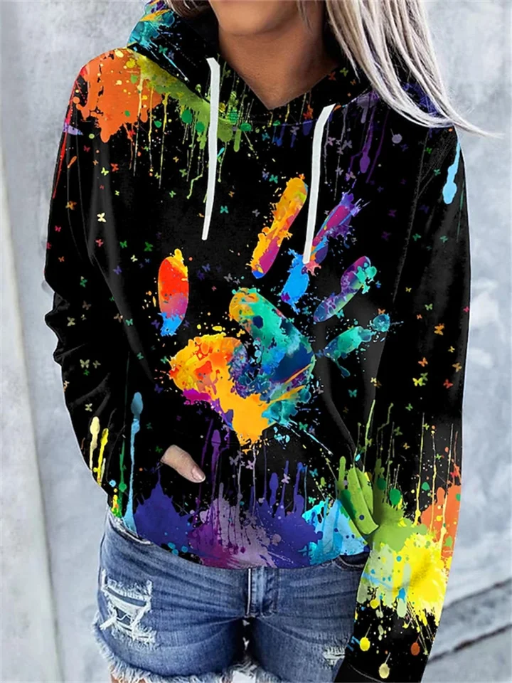 Women's Hoodie Pullover Cat Graphic Tie Dye Front Pocket Print Daily Other Prints Basic Casual Hoodies Sweatshirts Blue Black Brown-Cosfine