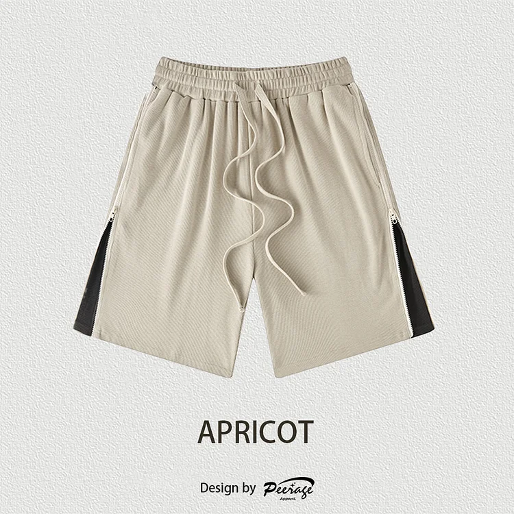 360gsm High Quality Looser Fit Sild Zipper Patchwork Waffle Cotton Shorts