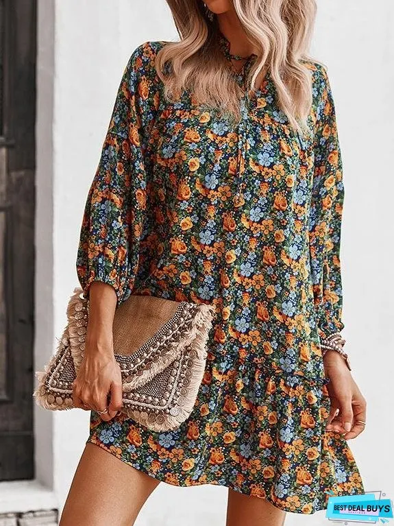 Printed Long Sleeve Casual Holiday Dress