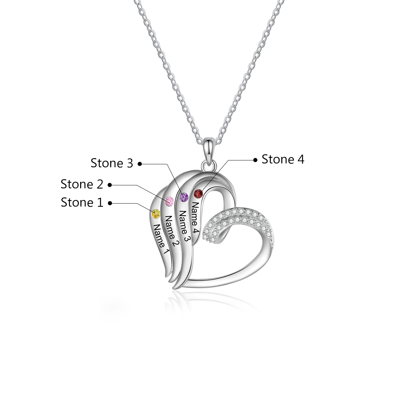 Personalised Heart Pendant Necklace Custom 4 Birthstones Engraved 4 Names Necklace Gift for Her-Jessemade AU