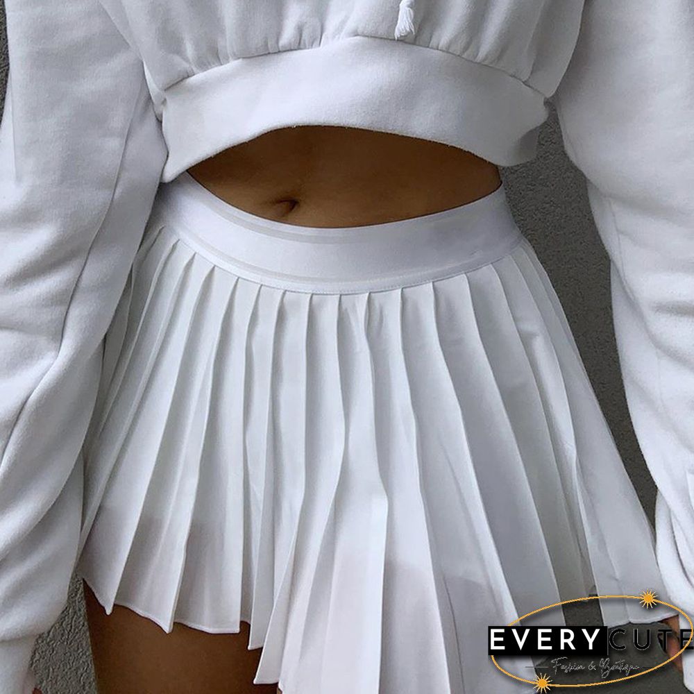 White Pleated Skirt Short Woman Elastic Waist Mini Skirts Sexy Micro Summer Embroidery