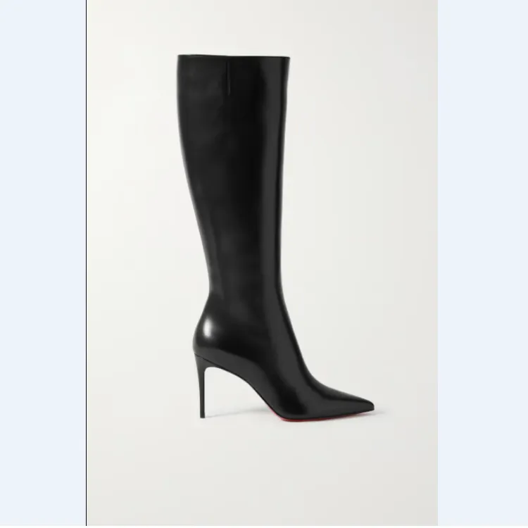 10CM/4 inch Women's Middle Heels Red Bottom Long Boots Knee Sexy Dress Patent Suede Boots