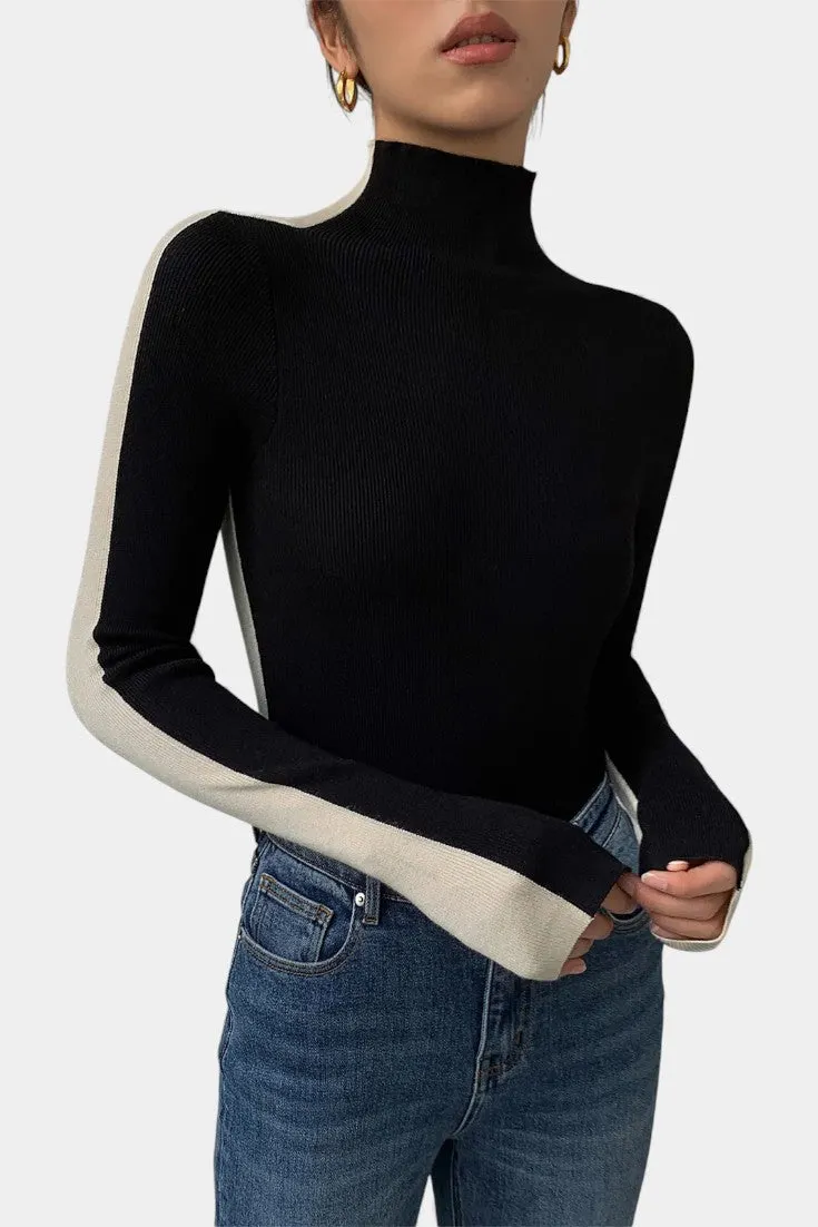 Structured High-Neck Long-Sleeve Knit Top