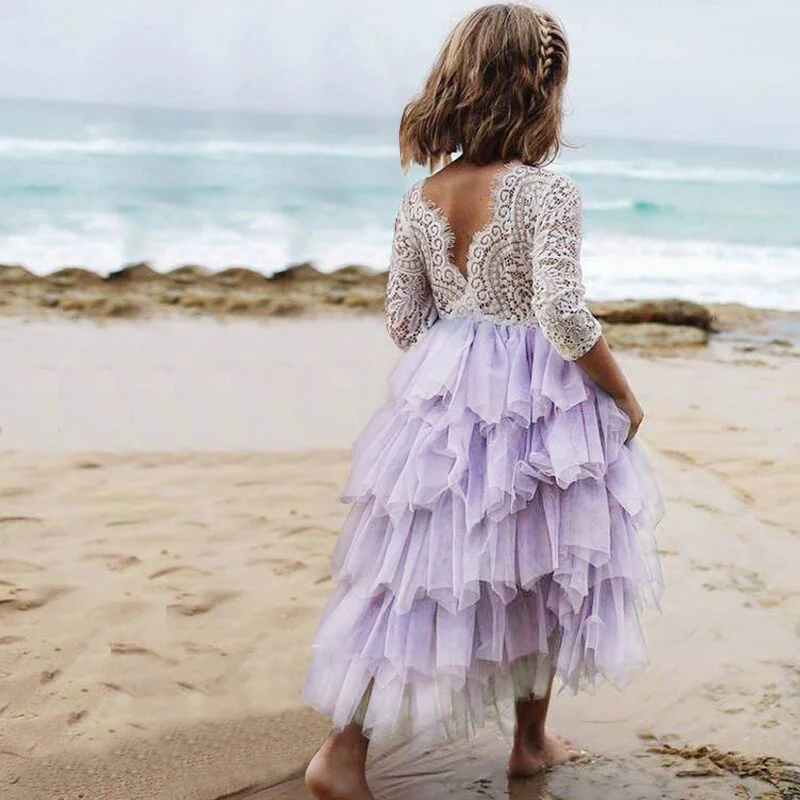 Summer Girls Dress 2021 Girls Clothes Princess Party Dress Backless Lace Tutu Layered Dress Elegant Ceremony Teenage Costume