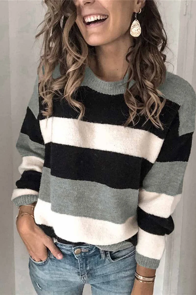 Casual Striped Round Neck Sweater