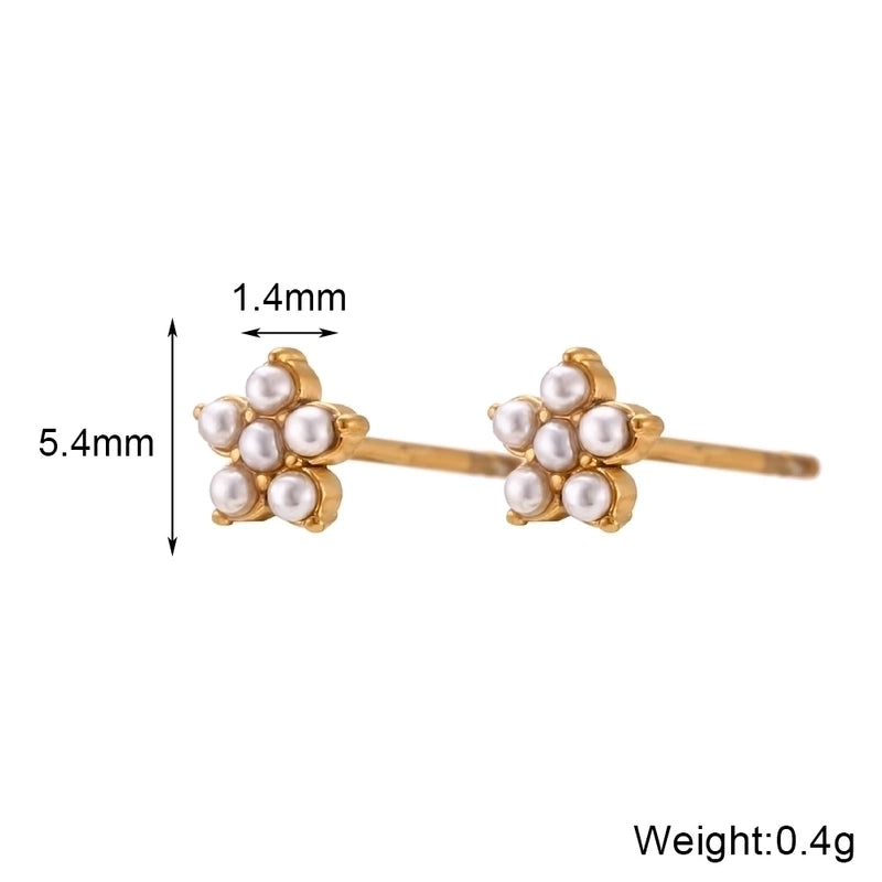 1 Pair Elegant Minimalist Flower Plating Inlay 304 Stainless Steel Rhinestones Pearl 18K Gold Plated Ear Studs