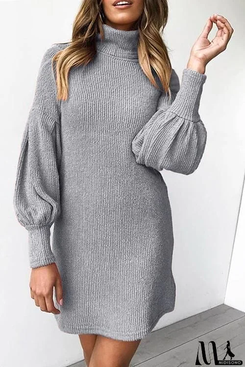 MidiSono - Puff Sleeve High Collar Mini Dress