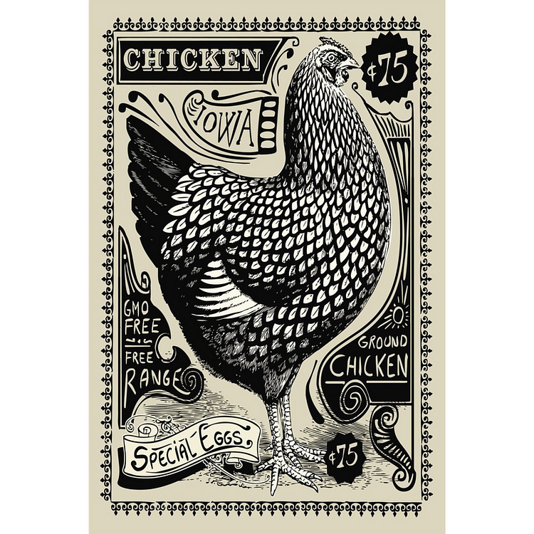 Poulet - iowa poulet haché vintage en étain enseignes / panneaux en bois - 7.9x11.8in & 11.8x15.7in