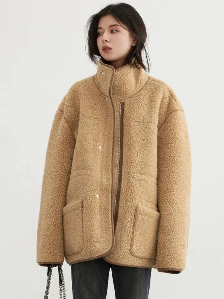 Brownm Faced Faux Leather Jacket