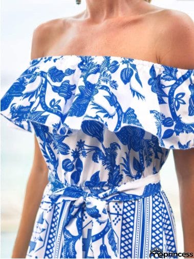 Summer Herringbone Neck High Waist Print Dress