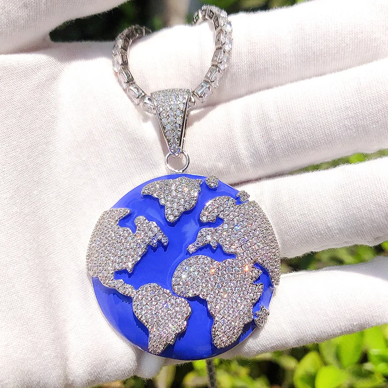 Hip Hop Iced Out Earth World Pendant Necklace Jewelry-VESSFUL