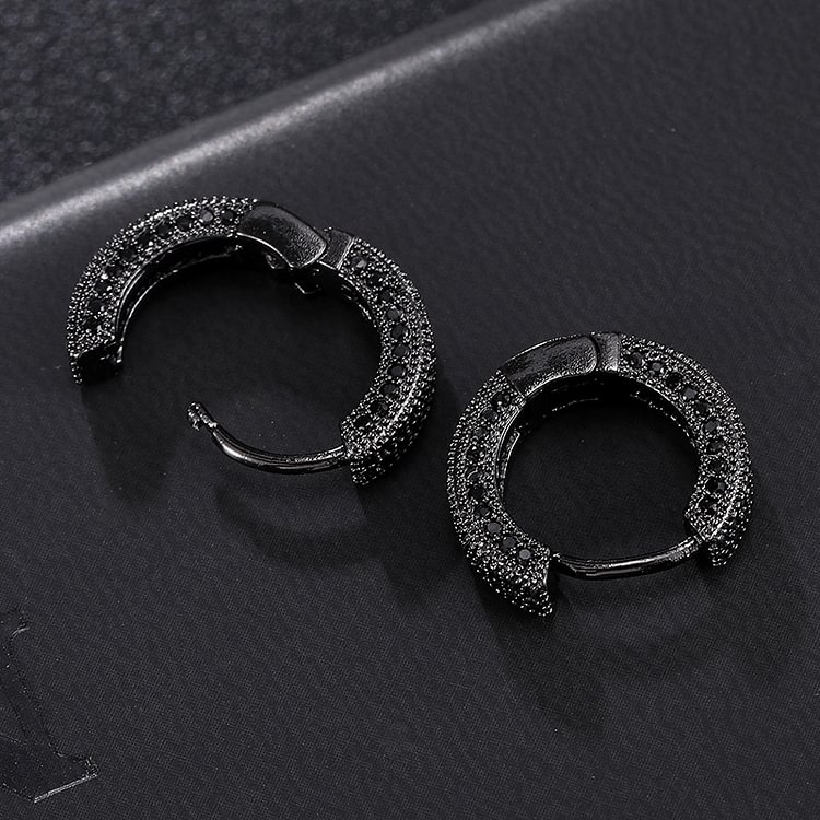 Hip Hop Bling Round Zircon Hoop Earrings Iced Out Jewelry