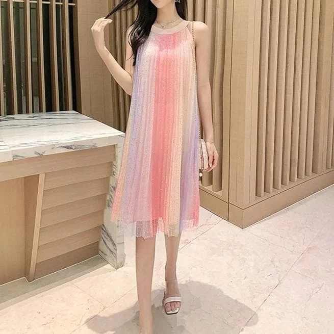 Pink Fiary Sleeveless Rainbow Dress SP14110