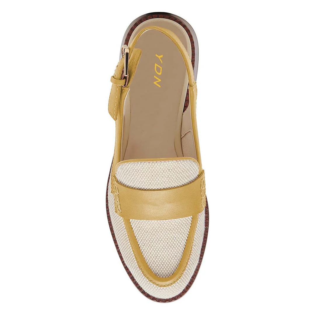 Casual Beige and Yellow Patchwork Round Toe Slingback Flat Loafers