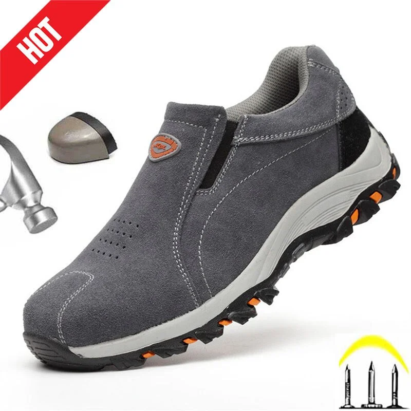 Men Safety Work Boots Breathable Light Sport Shoe Suede Leather Upper Footwear With Steel Toe Puncture-Proof Indestructible Shoe