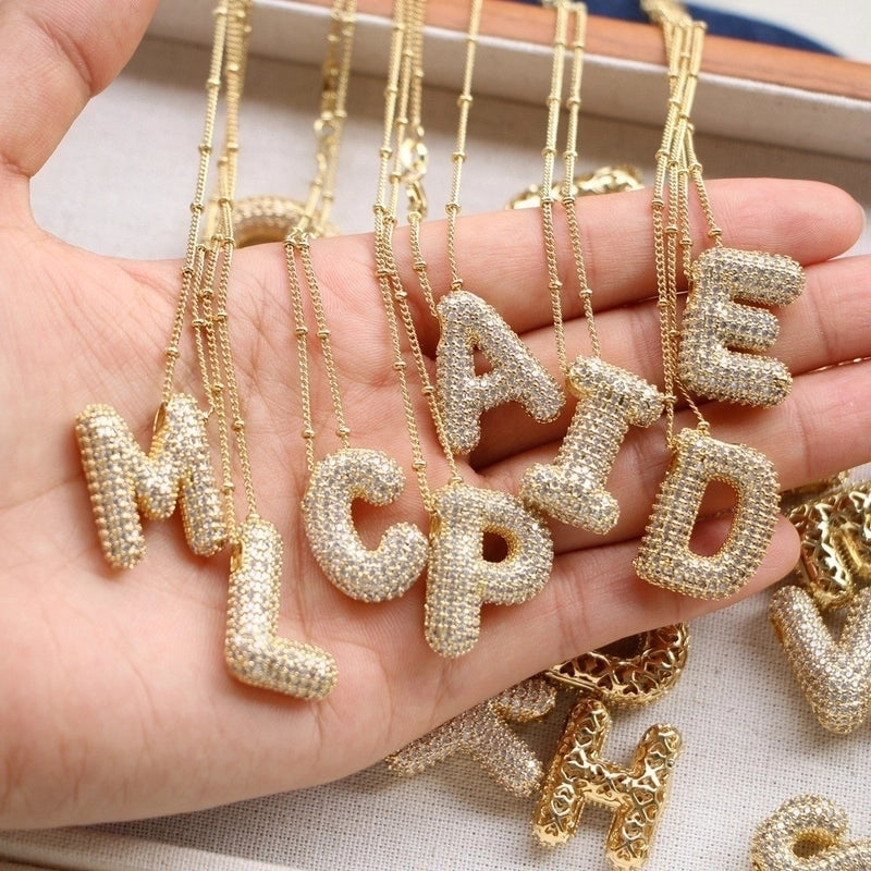 Europe And America  Hot Sale Fashion 26 English Letters Pendant Necklace Copper Micro Inlaid Zircon Balloon Letter Collarbone Necklace Choker Pendant