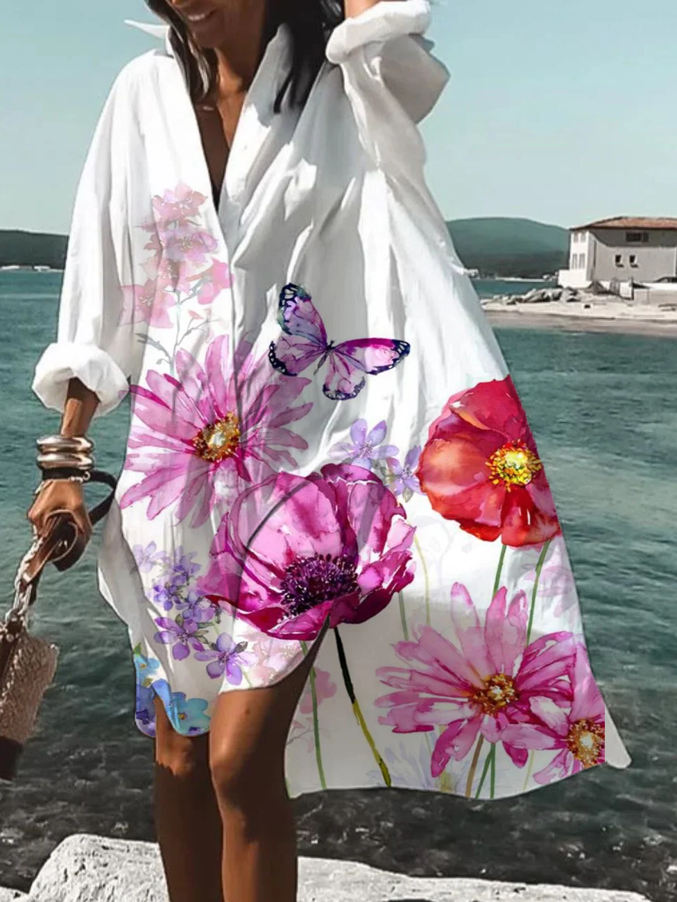 Solid V Neck Casual Dress