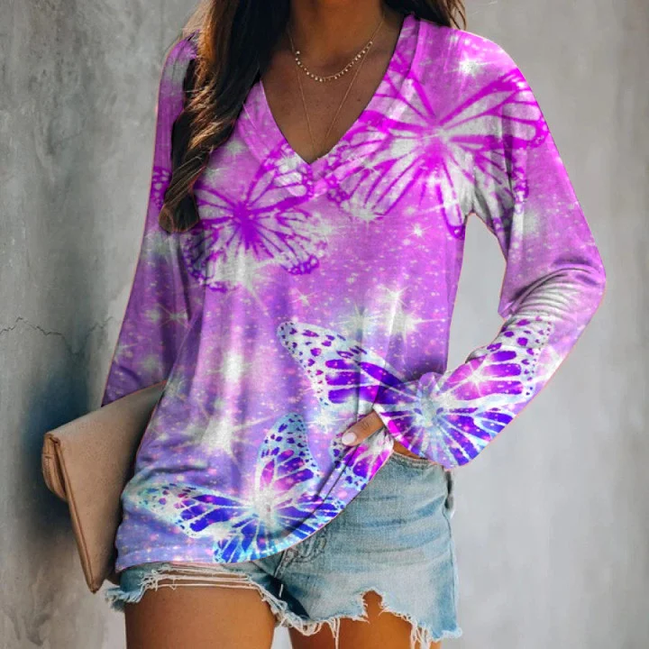 Pink Magic Butterlfy Patterns Long Sleeves T-shirt