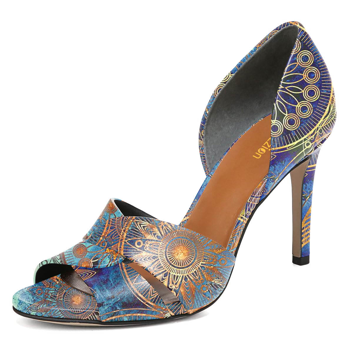 Stunning Multicolor Printed Twist Strap Open Toe Pumps Heels Nicepairs