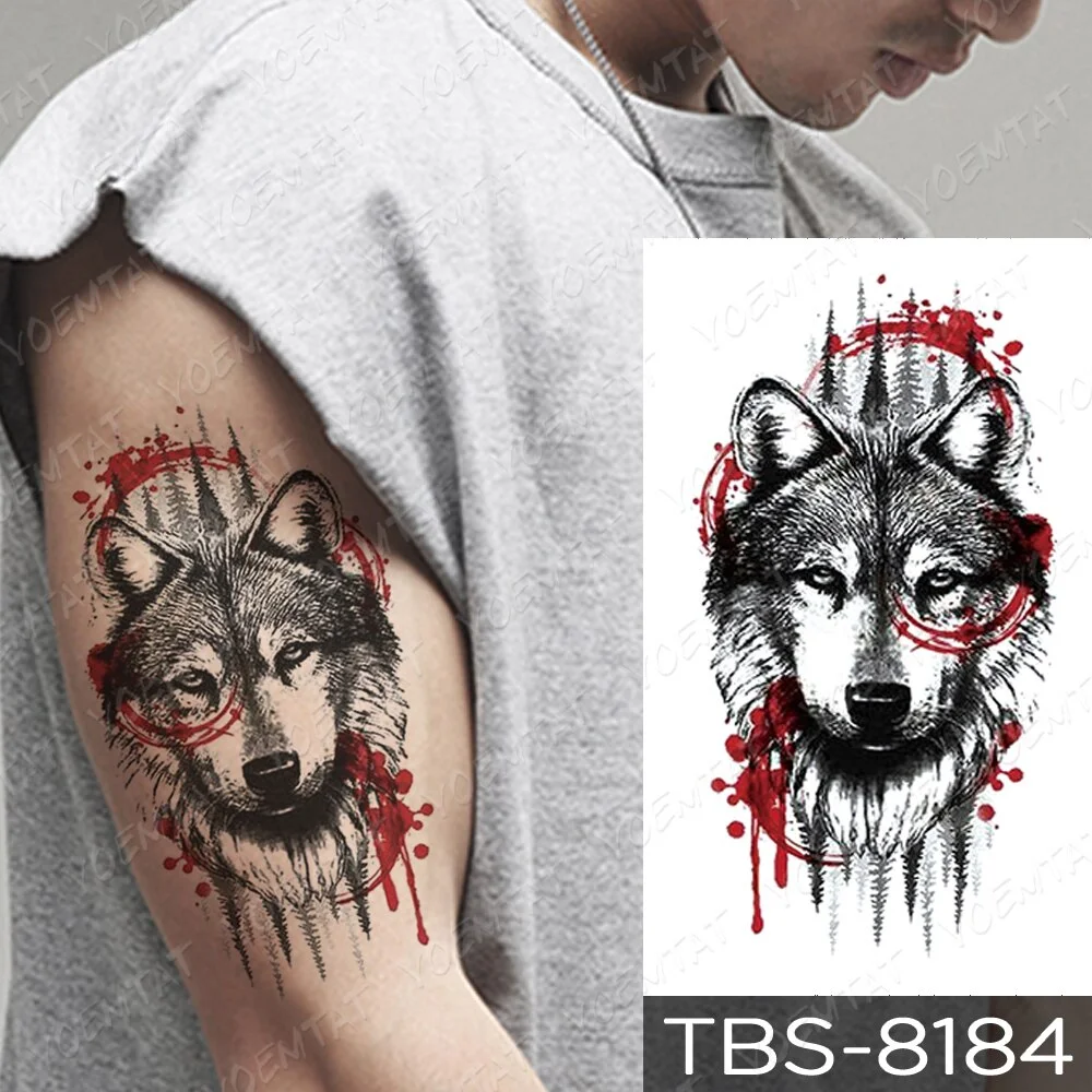 Sdrawing Temporary Tattoo Sticker Yin Yang Dragon Feather Wings Flash Tattoos Wolf Totem Body Art Arm Fake Tatoo Men
