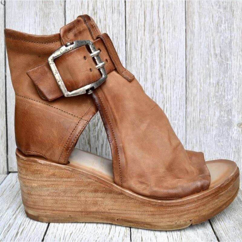 Women Sandals Shoes Summer Retro Peep Toe Platform Sandals PU Leather Zipper Thick Bottom women shoes Ladies Sandals