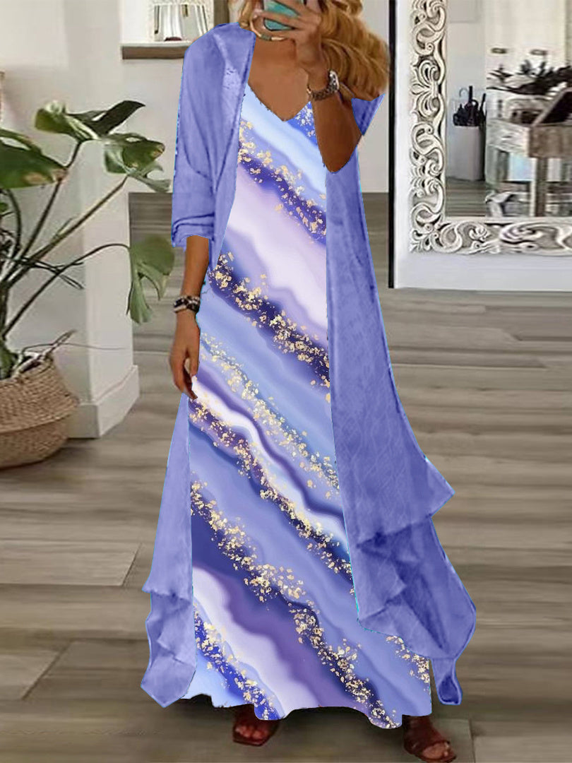 Women Half Sleeve V-neck Solid Color Dress