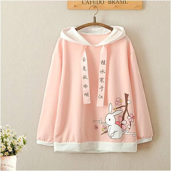 Pink Cute Rabbit Hoodie Jumper SP1811649