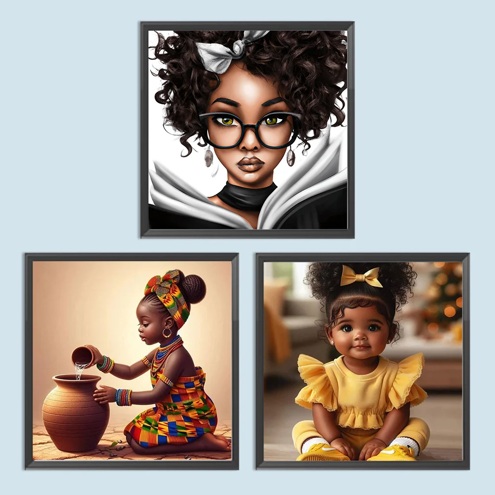 3pcs Diamond Painting - Full Round Drill - Girl(Canvas|30*30cm)