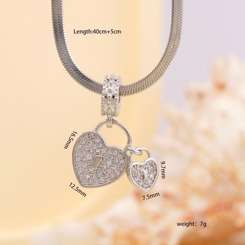 Elegant Classic Style Heart Shape Lock 304 Stainless Steel Copper Zircon Pendant Necklace