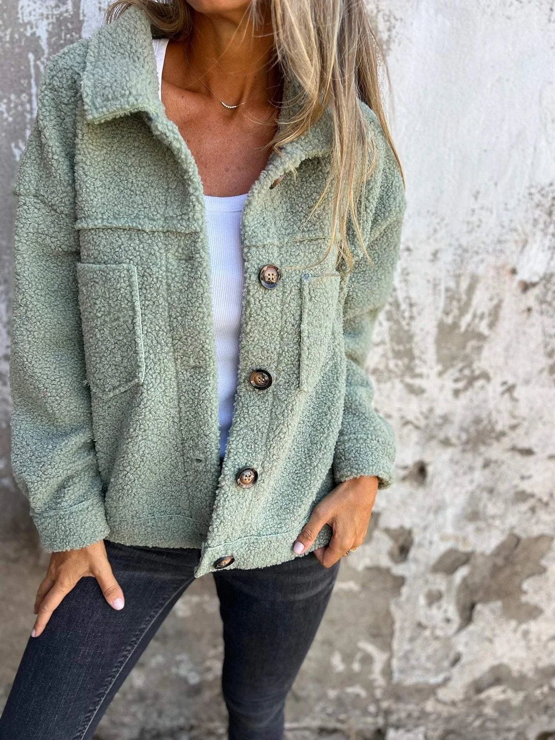 Uveng Uveng New - Autumn And Winter Collar Single Buckle Lamb Wool Coat