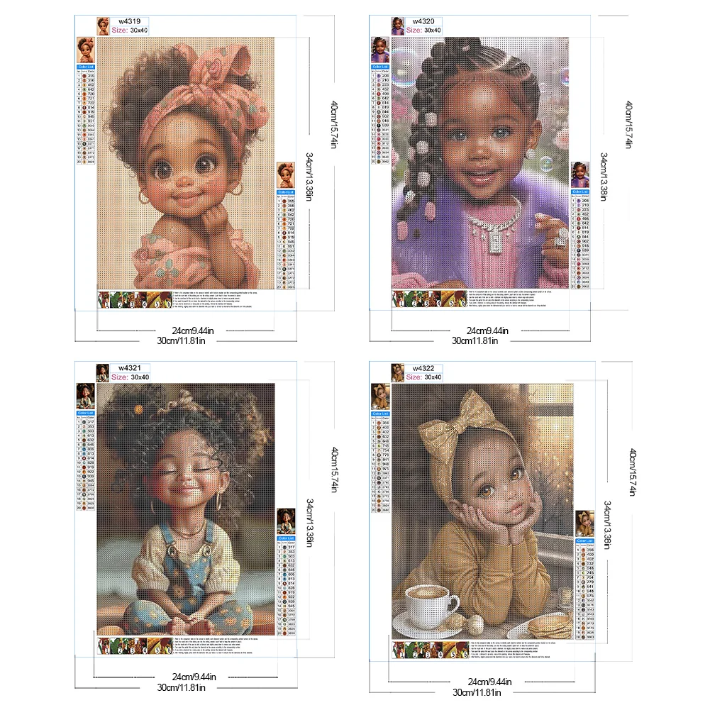 4pcs Diamond Painting - Full Round Drill - Girl(Canvas|30*40cm)
