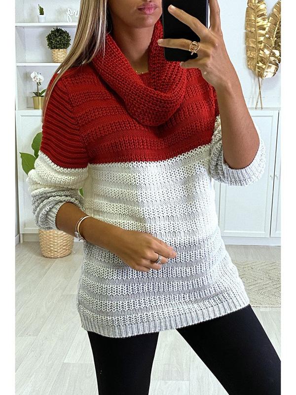 Women's Casual Stitching Round neck Bib Sweater Top