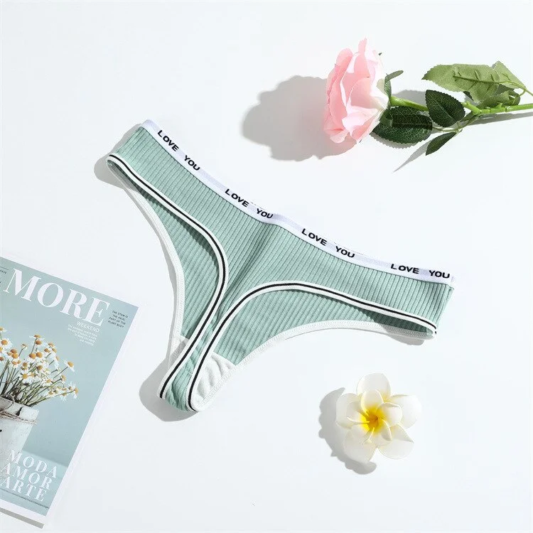 Billionm Knitting Ribbed Underpants Comfortable Cotton Thongs Breathable Women Underwear Sexy Low-Rise Thong Solid Color Pantys