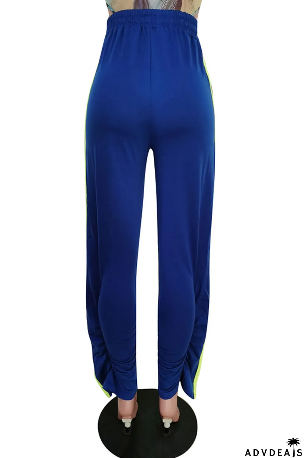 Grey Black Grey Blue Green Yellow Cotton Drawstring Sleeveless Mid Patchwork Solid Split Draped Straight Pants Bottoms