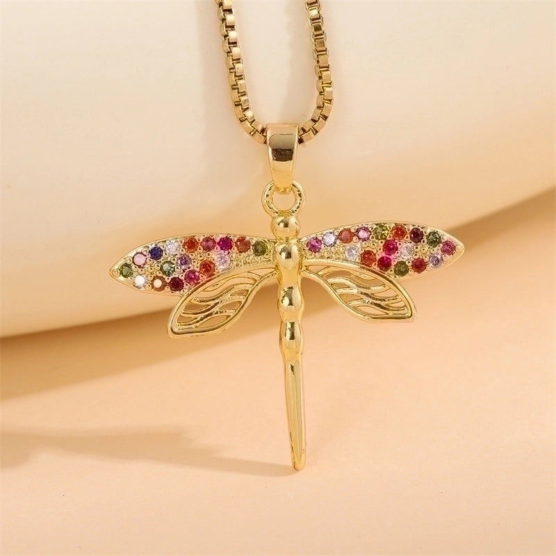Stainless Steel Titanium Steel 18K Gold Plated Retro Lady Roman Style Enamel Plating Inlay Snake Bee Butterfly Zircon Pendant Necklace