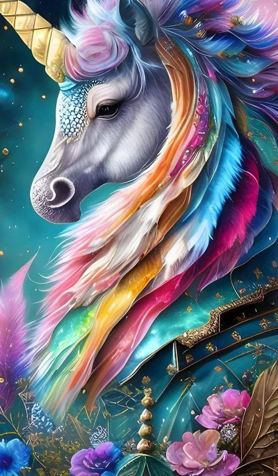  Colorful Unicorn 40*70CM (Canvas)AB Round Drill Diamond Painting gbfke
