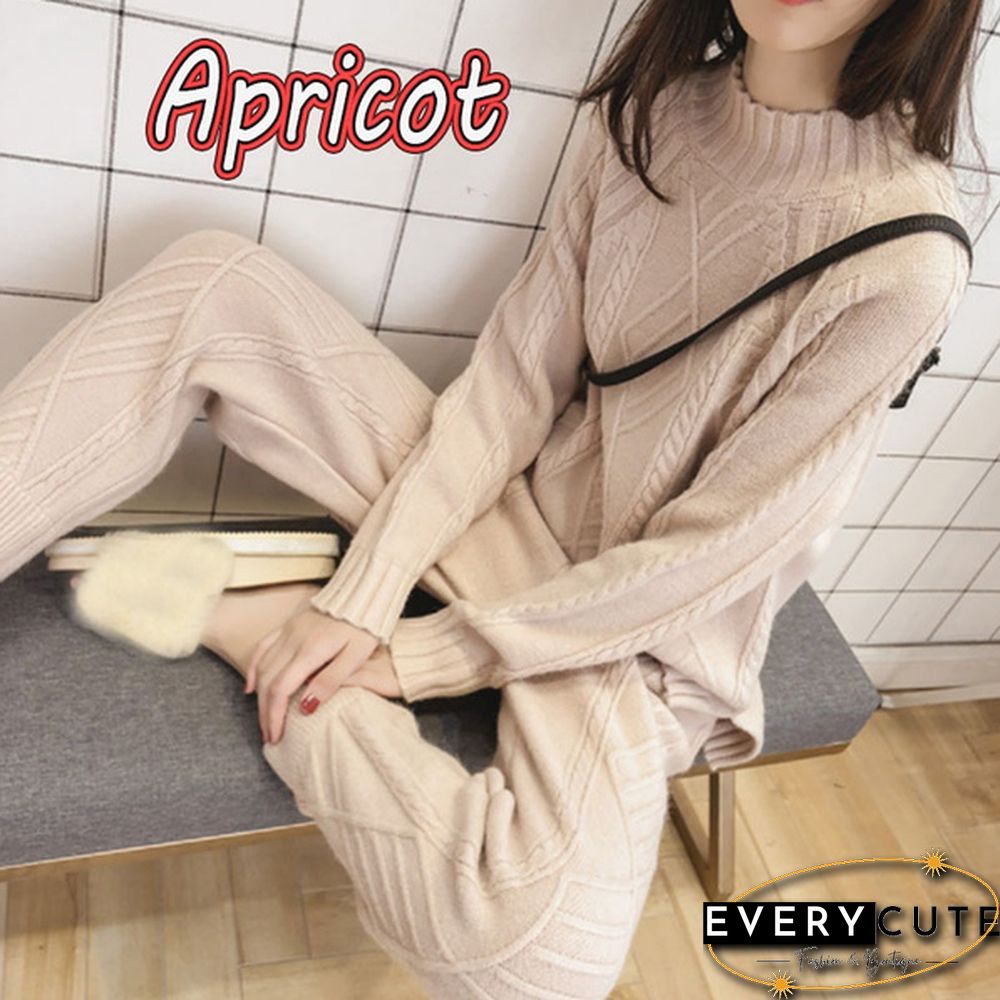 Women Two Piece Outfits Autumn New Fashion Temperament Commuter Suit Thick Sweater Pants Women Retro Knit Elegant 2 Sets