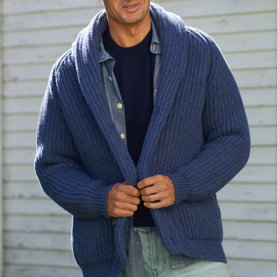 Men's Solid Color Lapel Knitted Cardigan