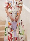 Split-Front Puff Sleeves Maxi Dresses