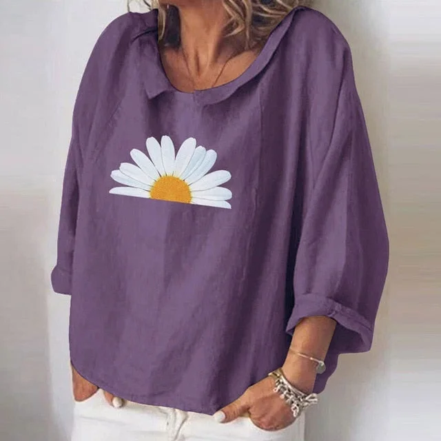 Cotton Linen Women Blouses Summer Long Sleeve Florals Animal Print Blouse Shirts Turn-down Collar Loose Female Blusa Tosp 5XL