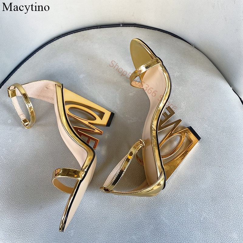 VCSHOES Strange Slipper Gold Love Heel Sandals Women Wedge High Heels Ankle Strap Sandalias Green Party Dress Shoes Female