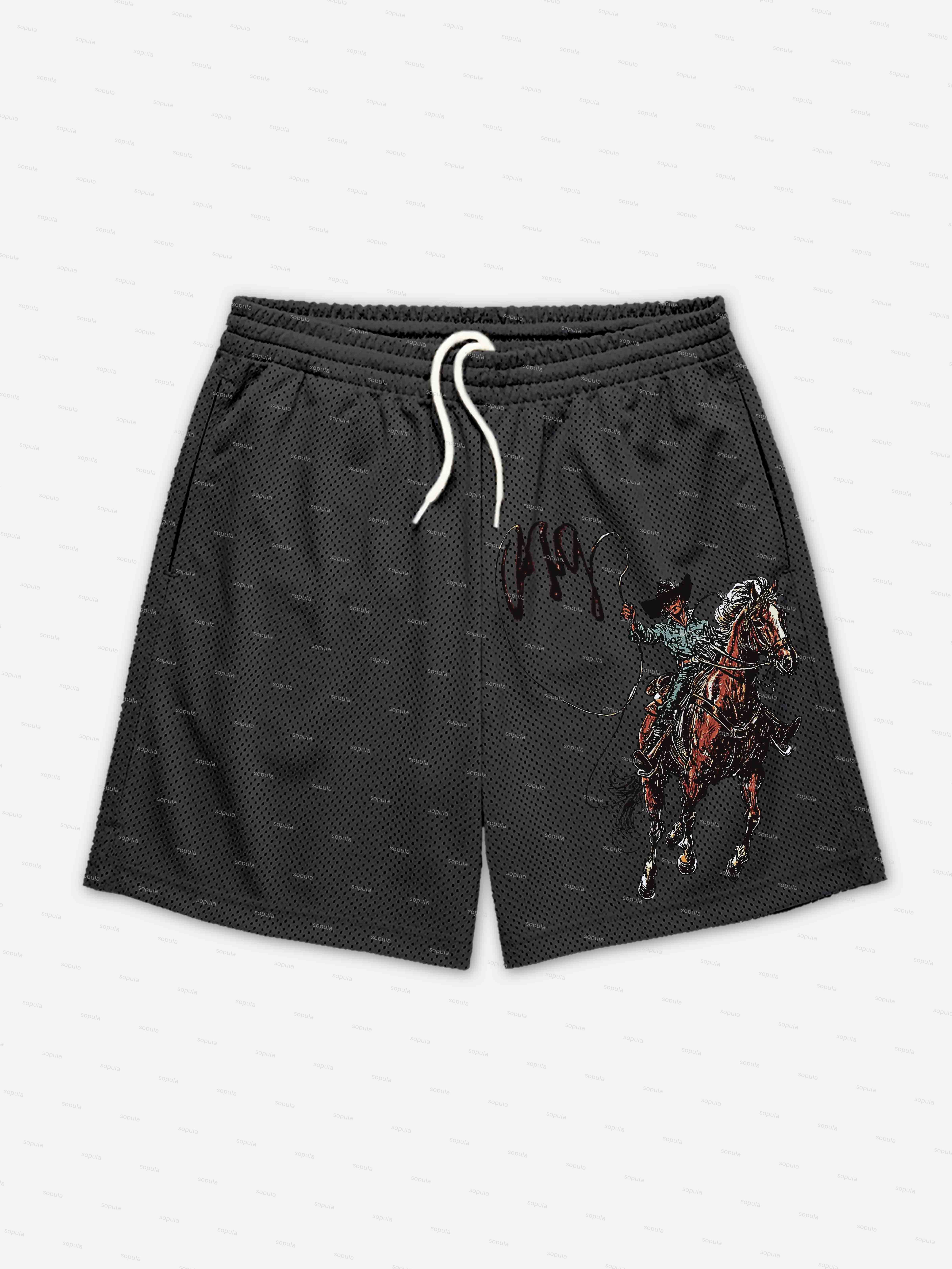Men's Vintage Western Cowboy Graphic Mesh Shorts - Sopula｜Premium Graphic Tees & Graphic Clothing