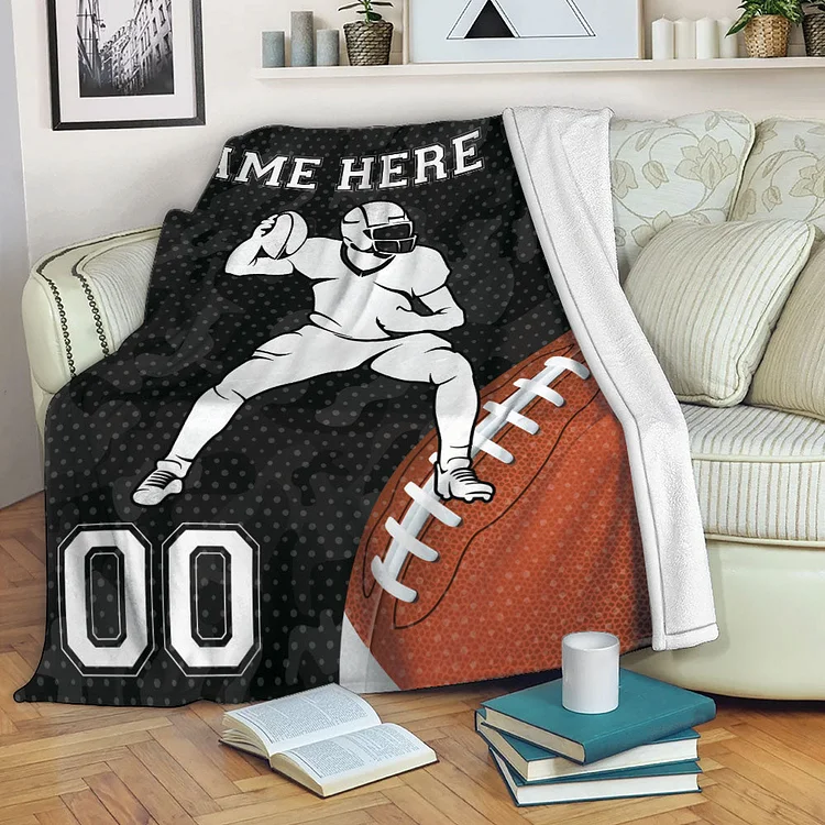 Personalized Super Bowl Football Blanket, American Football Player Blanket For Boy, Son, Kid, Husband[personalized name blankets][custom name blankets]