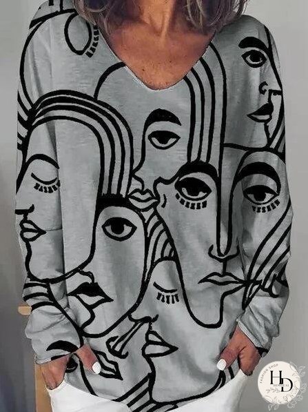 Abstract Print Long Sleeve T-shirt for Women