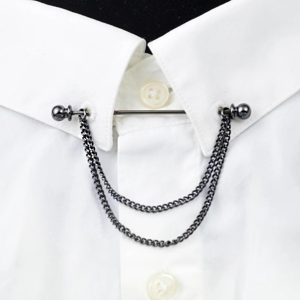 Collar Needle Round Ball One-word  Metal Chain Fringed Men's Brooch French Shirt Neck Corner Buckle High Quality Copper Gifts