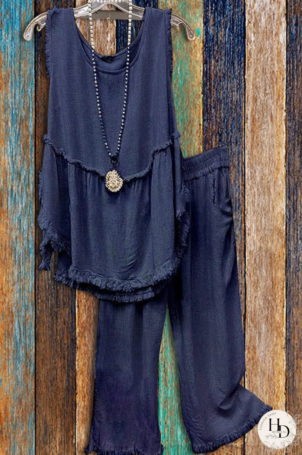 Cotton Linen Vest Top & Wide Leg Pants Set