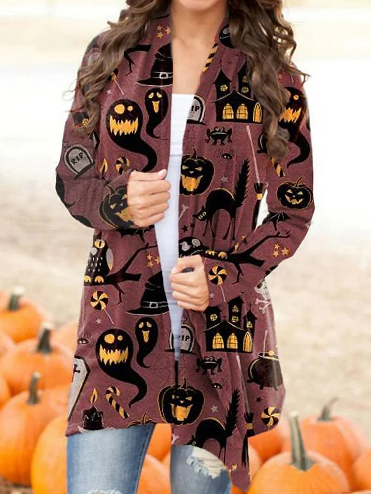 Halloween Digital Print Casual Cardigan Jacket-Mayoulove