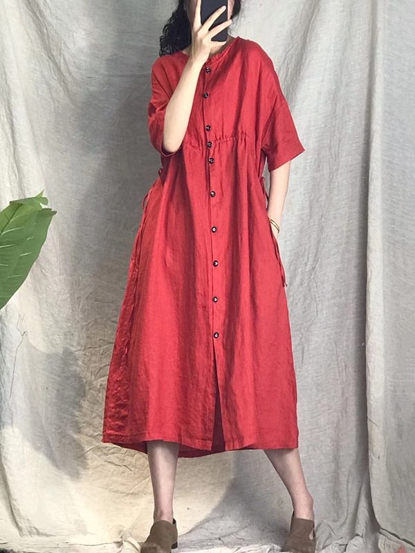 Artistic Solid Color Drawstring Casual Loose Dress
